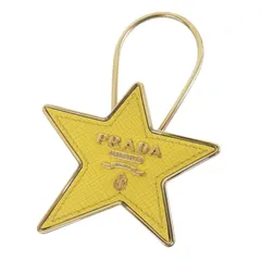 極美品▲PRADA プラダ 1PP049 サフィアーノレザー GP 星型 ロゴ キーリング キーホルダー チャーム イエロー ゴールド レディース 箱付きのサムネイル