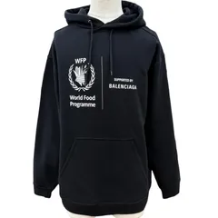 美品▼BALENCIAGA バレンシアガ 600583 コットン100% WFPロゴ フーディー 裏起毛 プルオーバー パーカー ブラック M 正規品 メンズのサムネイル