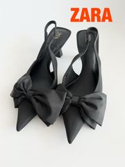 ZARA ハイヒールスリングバックシューズ リボン ミュール サンダル