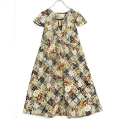 ピンクハウス タブリエ付きワンピース 総柄 花柄 ハート リボン