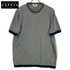 HERMES　エルメス　17SS ホワイト×グレー ボーダーコットン半袖ニット　XLのサムネイル
