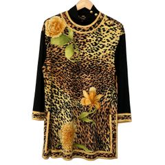 レオナール カシミヤ100% レオパード 花柄 長袖ニットワンピース599