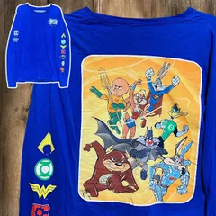 キャラクター Tシャツ 長袖 ロンT DC ルーニー テューンズ ジャスティス リーグ キャラクター 集合 青 - 00s Lサイズ 古着 ビンテージ used vintage  p10のサムネイル