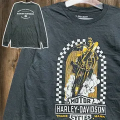 バイク Tシャツ 長袖 ロンT ハーレーダビッドソン モーターサイクル ライダー チェッカー ロゴ プリント 黒 - 00s Mサイズ 古着 ビンテージ used vintage  p10のサムネイル