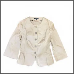 古着◆バーバリー◆ロンドン ノーカラー―ジャケット ペプラム 40 ベージュ 三陽商会  中古のサムネイル