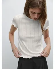 Massimo Dutti 白 リブド 半袖 Tシャツ XSのサムネイル