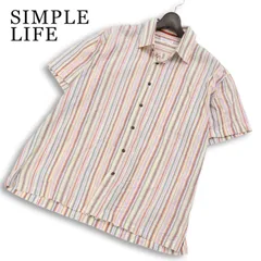 SIMPLE LIFE シンプルライフ レナウン 春夏★ 麻 リネン混 半袖 ストライプ シャツ 大きいサイズ 特大 Sz.3L メンズのサムネイル