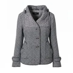 89g20 MaxMara WEEKEND LINE マックスマーラ ウィークエンドライン ヘリンボーン スタンドカラージャケット ショートコート サイズ38 ブラック ホワイト レディース女性用u02tのサムネイル