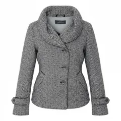 88g20 MaxMara WEEKEND LINE マックスマーラ ウィークエンドライン ヘリンボーン スタンドカラージャケット ショートコート サイズ42 ブラック ホワイト レディース 女性用u02tのサムネイル