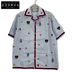 GUCCI　グッチ　521782 18年 ライトブルー エンブロイダリー 総柄 ボーリング半袖シャツ　52のサムネイル