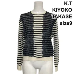◆ ケーティーキヨコタカセ K.T KIYOKO TAKASE 長袖ニット セーター ウェーブレース ボーダー柄 白 黒 毛 綿 9 M 9号 レディース S6H867のサムネイル