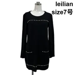 ■ レリアン leilian ニットチュニック トップス セーター 長袖 ポケット ステッチ 黒 毛100％ 7号 S レディース S6H890のサムネイル