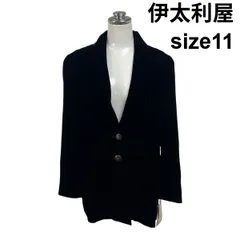 ◆ 未使用 イタリヤ 伊太利屋 ジャケット 長袖 Vネック ベロア調 デザインボタン 肩パット 黒 11 M 9号 レディース S6H912のサムネイル