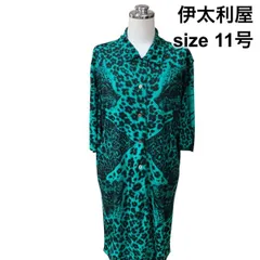 □ イタリヤ 伊太利屋 チュニックシャツ 半袖 フロントボタン サイドスリット トップス 黒 グリーン 11号 L レディース Z6D606のサムネイル