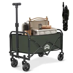 キャリーワゴン キャリーカート アウトドアワゴン ミニ 超軽量3.3kg 大容量40L 耐荷重60kg タイヤ取り外し可能 キャンプカート 折りたたみ 小型 ワンタッチ展開自立収納 アウトドア 荷物運び 買い物 イベント 引っ越し (グリーン) 1