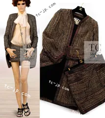 シャネル【2点セット】セットアップ CHANEL ブラック黒 ゴールド 春夏 サマ-ツイード ロング ジャケット コート スカート 超美品 34のサムネイル