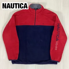 NAUTICA ノーティカ 刺繍スリーブロゴ プルオーバー ハーフジップフリース バイカラー サイズXL レッド×ネイビー 着丈75cm 肩幅56cm 身幅(脇下)66cm 袖丈63cm【古着】のサムネイル