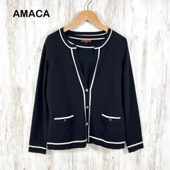 AMACA アマカ パイピング ウールニット アンサンブルカーディガン ブラックのサムネイル