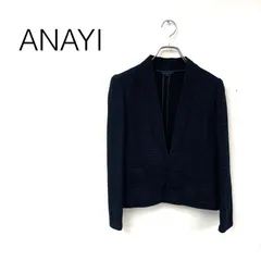 ANAYI アナイ コットンリネンブレンドニットノーカラージャケット バックシアー 無地 コンパクト size38 ダークネイビー ポリエステルのサムネイル