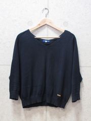 BLUE LABEL CRESTBRIDGE ブルーレーベル・クレストブリッジ カットソー 五分袖 ドルマンスリーブ  Vネック バックリボン 無地 38サイズ ネイビーのサムネイル