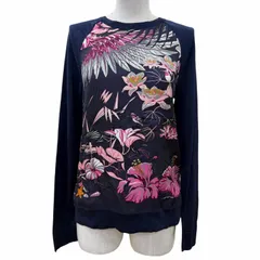 未使用品☆HERMES エルメス FLAMINGO PARTY フラミンゴパーティ シルク コットン ツイルレーヌ 長袖 ニット ネイビー 34 イタリア製のサムネイル