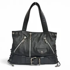 美品▼CHROME HEARTS クロムハーツ JJディーン ラージ ライダース レザー 925 ダガージップ トートバッグ ブラック シルバー 保存袋付きのサムネイル