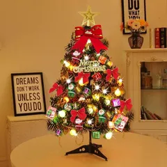 【BEAUTY PLAYER】ミニクリスマスツリー 卓上 人工松 クリスマス装飾 60cm LEDイルミネーションライト オーナメント付き おしゃれ 高級クリスマスツリー (60-F) 0のサムネイル