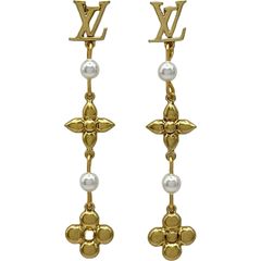 LOUIS VUITTON ピアス パンダント ルイザ パール ロング フラワー 