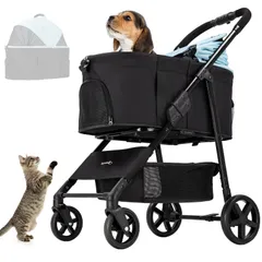 Joyfultails 分離型 ペットカート 折りたたみ 3way 多機能 対面式 猫犬兼用 ペットバギー キャリー コンパクト 軽量 耐荷重15KG 犬用ベビーカー 前輪360°回転 後輪ブレーキ付き ドッグカート お出かけ 散歩 通院 介護用 組み立て 0のサムネイル