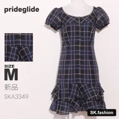 新品 prideglide ワンピース 膝丈　半袖　チェック柄　前ボタン　裏地付き　フェミニン　かわいい　綿混のサムネイル