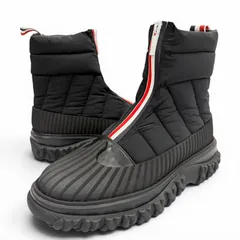 未使用品▼THOM BROWNE トムブラウン MFB209A QUIL TED ZIP UP DUCK BOOT ナイロン レザー ZIPUP ショートブーツ ブラック US6/EU39 箱付のサムネイル