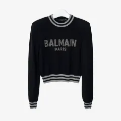 BALMAIN バルマン ロゴ インタルシア ウールカシミア クロップド セーター ブラック 6DGL17OIのサムネイル