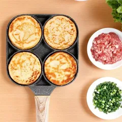★フライパン パンケーキプレート 仕切り付き ハンバーグ　焼きおにぎり　ホットケーキ　大判焼き器 目玉焼き 卵焼き器　焦げ付き防止 直火　IH対応 4つ穴 円形のサムネイル