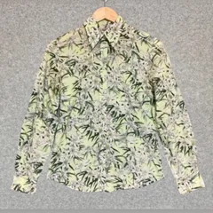 PS Paul Smith Women ポールスミス 花柄 ボタニカル 総柄 長袖 シャツ ライトグリーン 黄緑 グリーン 総柄シャツ ブラウス トップス エレガント レディース ウィメンズ 古着  L相当 40のサムネイル
