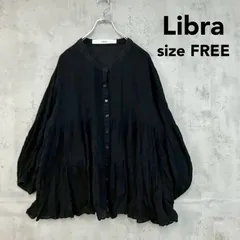 Libra リブラ Free ティアードブラウス ティアード チュニック ブラウス シャツ トップス 長袖 バンドカラー ボリューム袖 パフスリーブ フレア Aライン 綿100% コットン ブラック LBZAM0320001 ★ ■◇ ◇■のサムネイル