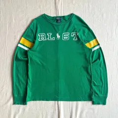 ～00s　archive　Polo by Ralhp Lauren　ポロラルフローレン　長袖Tシャツ　短丈　ロンT　配色袖ライン　ビッグポニー　白抜きRL67ロゴプリント　緑　Y2K　グランジ　C-BOY　big pony logo long sleeve-Tのサムネイル