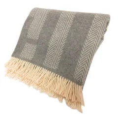 エルメス HERMES ブランケット マフラー ストール フリンジ 総柄 カシミヤ混 灰色 グレー 大判 小物 ☆AA★のサムネイル