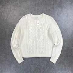 新品 未使用 GAP Cable Knit Sweater ギャップ ケーブルニット セーター クルーネック コットン ホワイト Lのサムネイル