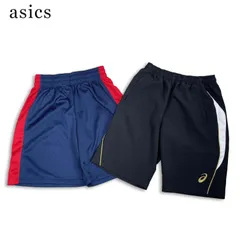 2枚セット★ asics アシックス 春夏 メッシュ ロゴ刺繍 切替 プラパン ハーフ パンツ 日本製 Sz.M メンズのサムネイル