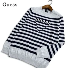 Guess ゲス 通年 コットン★ ボーダー ラグラン プルオーバー ニット セーター Sz.L メンズ 灰 グレーのサムネイル