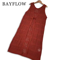 24SS★ BAYFLOW ベイフロー 春夏 透かし編み パッチワーク調 ニット ロング ベスト ジレ Sz.F レディースのサムネイル