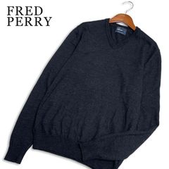 FRED PERRY フレッドペリー 秋冬 ロゴ刺繍 クラシック Vネック セーター メリノ ニット Sz.M メンズ 灰 グレー