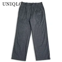 【美品 24AW】UNIQLO ユニクロ 秋冬★ ヘリンボーン タック ワイド スラックス パンツ Sz.L メンズ グレーのサムネイル