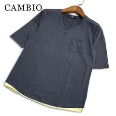 CAMBIO カンビオ 春夏 レイヤード風★ 五分袖 ストレッチ Vネック Tシャツ カットソー Sz.L メンズ 灰のサムネイル
