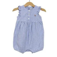 ラルフローレン ツナギ つなぎ オールインワン ロンパース ストライプ柄 ベビー 女の子用 12M 80/48サイズ ブルー RALPH LAUREN 【中古】のサムネイル