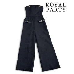 24SS ROYAL PARTY ロイヤルパーティ 通年★ ツイード ワイド ロング サロペット オールインワン Sz.F レディース 黒のサムネイル