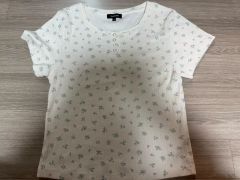 CRANK SEOUL 花柄リブ半袖Tシャツ フラワーヘンリーネックトップ