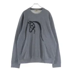 HERMES (エルメス) CHEVAL AU TRAIT シュバル オトレ レザー グラフィック刺繍 クルーネック プルオーバー スウェットトレーナー グレーのサムネイル