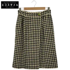 GUCCI　グッチ　19年 582744 19年 ホワイト×ブラック ウール ハウンドトゥースラップミディアムスカート　40のサムネイル