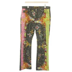 ヴェルサーチ ヴェルサーチェ VERSACE カオスジーンズ デニムパンツ ジップフライ 総柄 ダメージ加工 36 黒 ブラック 黄緑 イエローグリーン /YT41のサムネイル